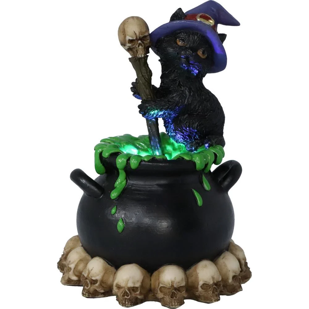 Beeldje zwarte kat "Spook" bubbelende cauldron 12cm - Image 3