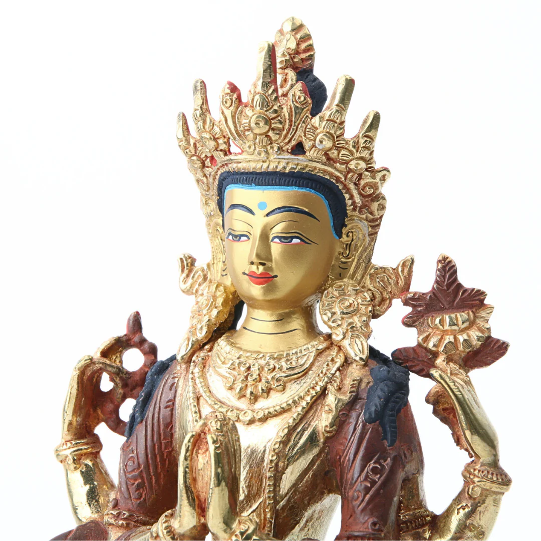 Chenrezig Messing met Gold Plated Gezicht - Image 2