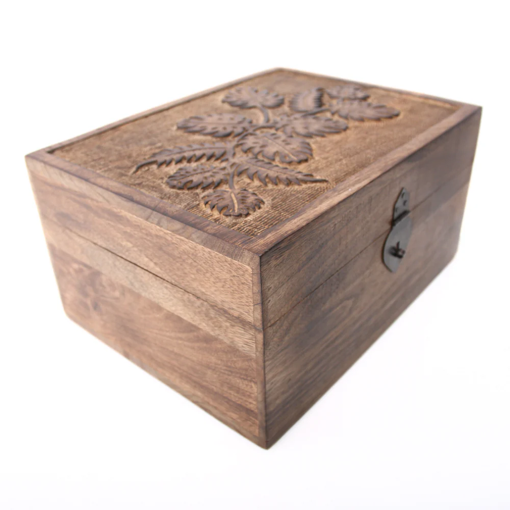 Houten kist met blad design - Image 3