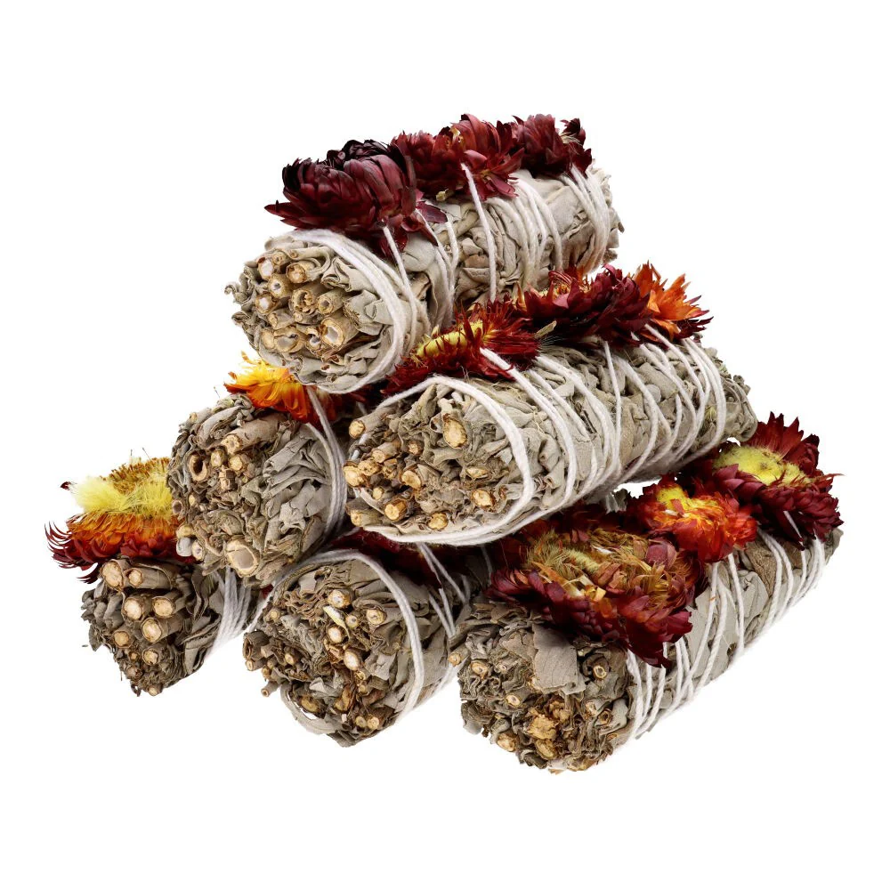 Witte salie smudge stick met bloem - Image 3